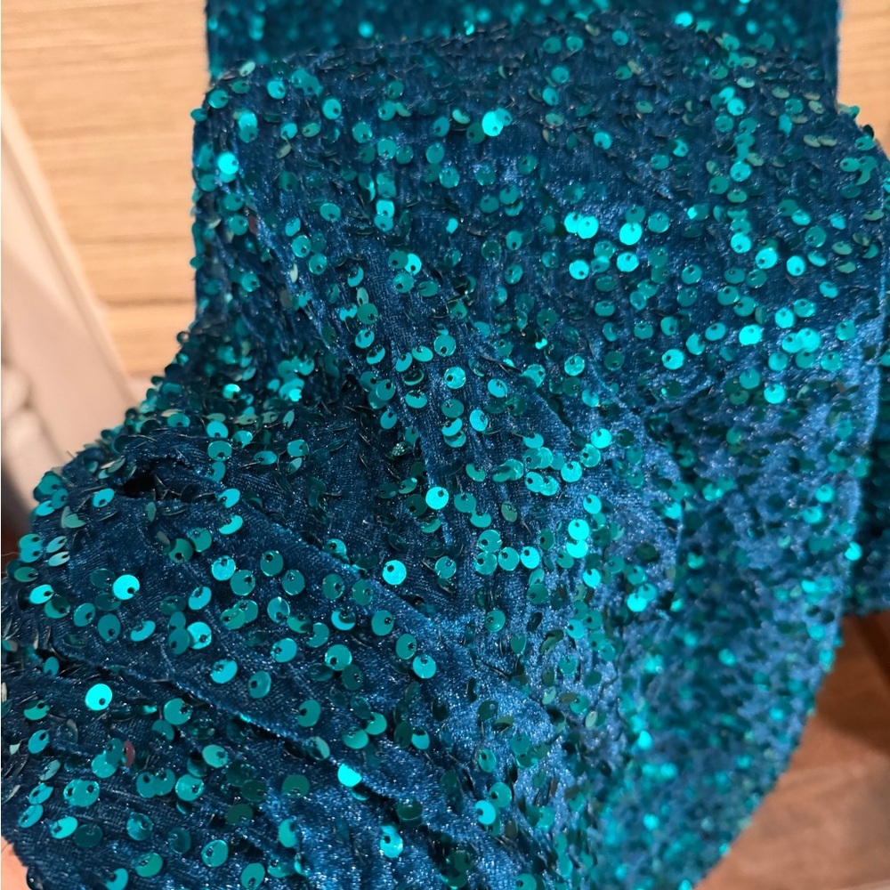 Baltic Born Teal Sequin V-Neck Mermaid Gown - Picture 7 of 12